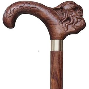 Houten wandelstok met ondersteunend gebogen handvat Cadeau Exquise snijwerk wandelstokken als cadeau Wandelstokken voor mannen en vrouwen Handkruk Massief hout Modieus Stevig Stal (A)