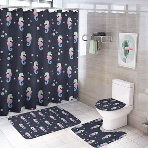 Regenboog Zeepaardjes 4 Stks Badkamer Sets met Douchegordijn Toilet Deksel Cover En Tapijten