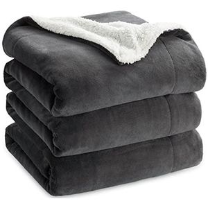 BEDSURE Knuffeldeken, warme sherpa bankdeken, wollige woondeken, dikke plaid, voor op de bank, XXXL 230 x 270 cm, antraciet
