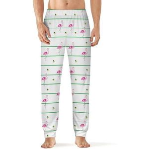 Gestreept met flamingo's heren pyjamabroek met zakken nachtkleding print zachte lounge maat 6XL