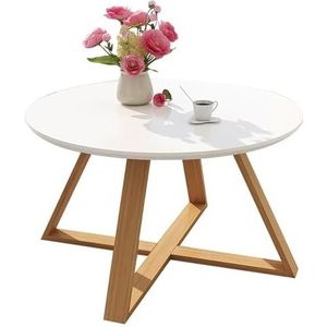 Wxnnx Ronde salontafels, houten boerderij salontafel bijzettafel, kleine middentafel eindtafel, met massief houten poot, voor slaapkamer, kantoor, balkon, tuin, buiten