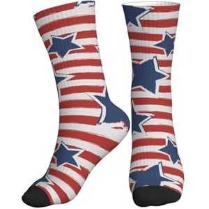 Jkkghll Rood Wit Ster Streep Vlag Print Mannen Vrouwen Mid-Tube Sport Sokken Ademend Atletisch Voor Running Fitness Dagelijkse Slijtage, 1 zwart, One size