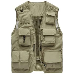 Pegsmio Outdoor Vest Voor Mannen Effen Kleur Multi-Pocket Jas Streetwear Vest, Kaki, XXL