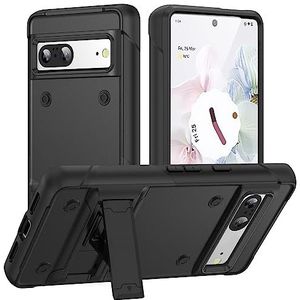 Case Cover, Militaire beschermhoes Compatibel met Google Pixel 7-hoes met standaard, robuuste beschermhoes for het hele lichaam Schokbestendige hoes van militaire kwaliteit (Color : Black+Black)