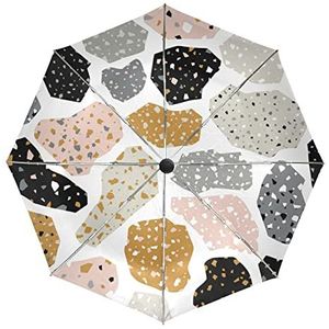 Schattige Terrazzo Marmer Stenen Paraplu Automatisch Opvouwbaar Auto Open Sluiten Paraplu's Winddicht UV-bescherming voor Mannen Vrouwen