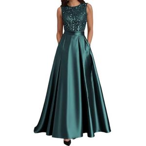 AHERKLL Satijn Moeder van de Bruid Jurken Ronde Hals Pailletten Formele Avond Feest Grootmoeder Jassen met Zakken HAH051, Turkoois, 34