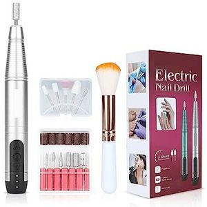 Elektrische nagelvijl, Draadloze nagelboor elektrische vijl, oplaadbare nagelschuurmachine, draagbare nagelboormachinekit for manicure-pedicure voor zowel natuurlijke als kunstnagels (Color : Sliver