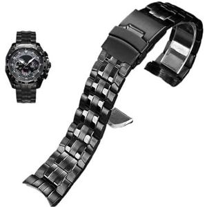 Fit for Casio EF-550 Rvs Horlogeband 22mm Zilveren Band Implementatie Gesp Armband Metalen Riem herenhorloge Ketting (Color : Black, Size : 22mm)