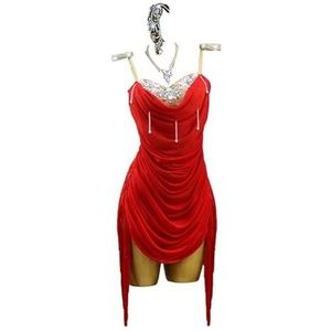 Yhwacyznm Dames open rug Latin wedstrijdjurken Salsa dansoutfit met bretels Professionele tango cha cha danskleding Soepel ademend Dansrok voor rumba,Rood,L