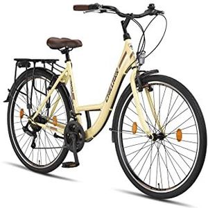 Chillaxx Bike Strada, hoogwaardige stadsfiets in 26 en 28 inch: een fiets voor meisjes, jongens, dames en heren, met 21 versnellingen, Nederlandse fiets, stadsfiets (28 inch, beige, V-rem)