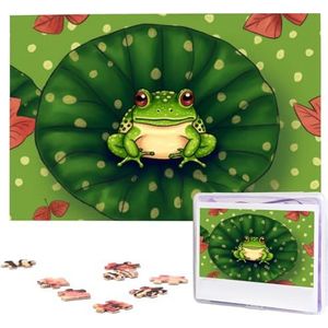 Lotus Leaf Frog Puzzels, 1000 stukjes, gepersonaliseerde legpuzzels, houten fotopuzzel voor volwassenen, familie, foto, puzzelgeschenken voor bruiloft, verjaardag, Valentijnsdaggeschenken (74,9 x 50