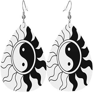 Vrouwen Oorbellen Mode Dangle Oorbellen Delicate Oordruppel Sieraden Gift Faux Lederen Yinyang Zon Tattoo, Eén maat, Leer, Geen edelsteen