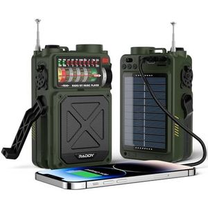 Raddy RE40 Kortegolfradio, FM-AM-SW-ontvanger, 4000mAh retro-radio op batterijen, BT-luidspreker, crankradio, met witte ruis, SOS, ondersteuning voor USB en micro SD-kaart