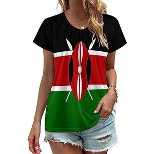 Keniaanse vlag dames V-hals T-shirts leuke grafische korte mouw casual T-shirt tops M