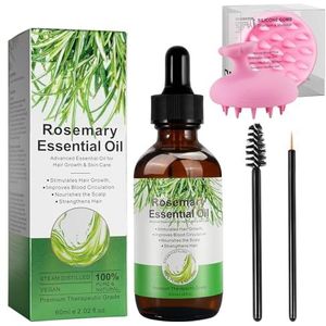 JCZQDRPC Rozemarijnolie voor haar en met massagekam, 60 ml rozemarijnolie, 100% pompoenpitolie, pure etherische voor wenkbrauwen en wimpers