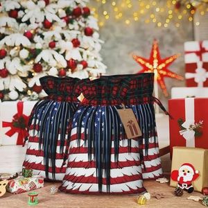 VducK Grote kerstcadeauzakjes voor geschenken, vlag met rode strepen en blauwe sterren, kerstcadeauzakken, herbruikbare kerstzakjes voor geschenken