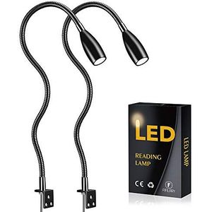 LED leeslamp, 2 bedlampjes, wandlampen, bureau, boekenplank en display verlichting 200Lm / 3000K / 3W / 110-240V AC, stralingshoek: 30°, lengte zwanenhals: 49cm, lengte snoer: 2m, warm wit (zwart)