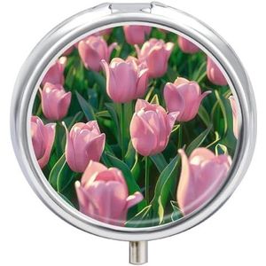 Pill Case Travel Pill Organizer Perzik FlowerField Gedrukt Leuke Pillendoos Handige Pillendoos Geschikt om in zakken en zakken te worden geplaatst