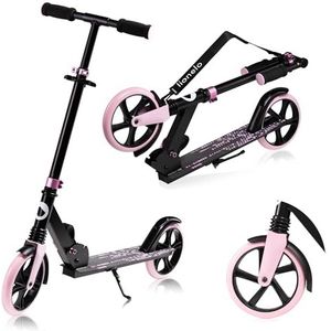 LIONELO LUCA Opvouwbare Scooter Stunt Step, voor kinderen en volwassenen tot 100 kg, licht Aluminium 4 kg, Solide constructie, 20 cm wielen, Schokbestendige, Achterrem, Antislip (BLACK PINK)