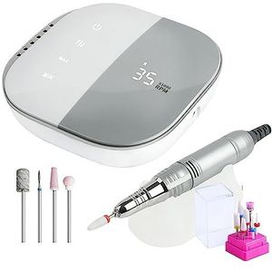 Nagelvijl elektrisch, 35000 RPM elektrische nagelboor met touchscreen, oplaadbare draadloze manicuremachine for nagels Art Sander Nail(Grey-Set)