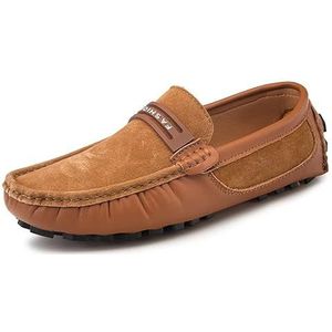 Heren Loafers Schoenen Suède Vamp Penny Mocassins Rijstijl Loafer Comfortabele Platte Hak Flexibele Mode Casual Slip-on (Color : Brown, Size : 44 EU)