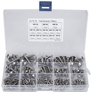 180 stks roestvrijstalen schroeven ronde kop zelftappende geassorteerde schroef set m3 m4 m5 m6 assortiment kit met plastic doos