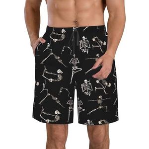 PHTZEZFC Skeletten Yoga-print strandshorts voor heren, lichtgewicht, sneldrogend trekkoord zwembroek met zakken, Wit, M