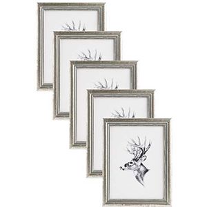WOLTU Fotolijstje Zilver set van 5 in Houten en glas,Fotolijstjes Decoratief 30x40cm,9443-5