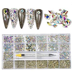 21Grid Vrouwen Beauty Aurora 3D Decoratie Bling Voor Nagels Dotting Wax Pen Mix Diamant Glas Set Crystal Nail Art Strass (01)