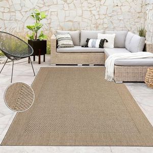 Paco Home Buiten Vloerkleed Tapijt En Buiten Terras Keuken Patroon Randen Sisal Eenkleurig Beige, Maat:160x230 cm