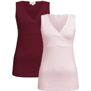 Herzmutter Stilltop zwangerschapstop - set van 2 - bovendeel voor zwangerschap - met borstvoedingsfunctie - 6700, donkerrood | roze, M