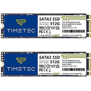 Timetec 512GBx2 (2 stuks) SSD 3D NAND SATA III 6Gb/s M.2 2280 NGFF 256TBW Leessnelheid tot 550 MB/s SLC-cache Prestaties Boost Interne Solid State Drive voor PC Computer Laptop en Desktop