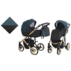 KUNERT Kinderwagen TIARO PREMIUM sportwagen babywagen autostoel babyzitje complete set kinderwagen set 2 in 1 (zwart met groen, framekleur: goud, 2-in-1)