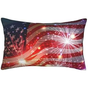 LAMAME Vuurwerk Amerikaanse vlag bedrukte kussensloop kussenhoes zachte kussensloop met onzichtbare rits