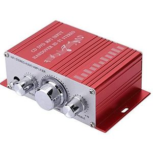 Mini digitale versterker, Hi-Fi Audio Muziek Digitale stereoversterker Behuizing van aluminiumlegering met hoge tonen/bas/volumeregeling, ondersteuning voor USB / MP3 / FM/SD/DVD(rood)