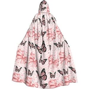 Womens Mens volledige lengte carnaval cape met capuchon cosplay kostuums mantel, 190 cm vlinder roze