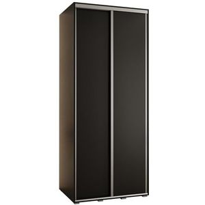 MEBLE KRYSPOL Davos 8 120 Kledingkast met twee schuifdeuren voor slaapkamer - Moderne opbergkast, kledingroede en planken - 235,2x120x60 cm - Zwart Zwart Zilver