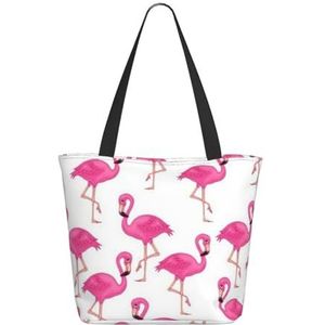 LAMAME Paarse Vlinders gedrukt Grote capaciteit boodschappentas Tote tas Mode handtas Tote opbergtas, Roze Flamingo, Eén maat