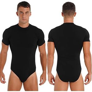 Heren Casual Effen Kleur Skinny Jumpsuit Worstelen Singlet Ronde Hals Korte Mouw Ondershirt Drukknoop Kruis Bodysuit Feest Clubkleding(Black1,M)