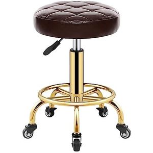 Barkrukken Rolling Barkruk PU Lederen Ronde Zitting Kantoor Werkkruk Met Metalen 5 Klauwen En Zwenkwielen Verstelbaar 46-61cm Barstoel Bistrokruk (Color : Brown, Size : 42 * 61cm)