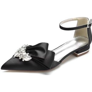 JOEupin Dames puntige teen kristal trouwschoenen voor bruid platte steentjes bruids flats avond prom party jurk schoenen pumps, Zwart, 37.5 EU