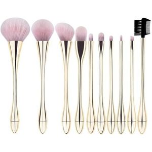 Een volledige set van 10 roze kwasten voor beautytools