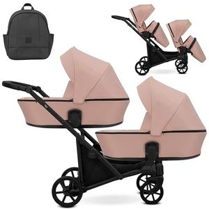 Kunert BRAV DUO Dubbele kinderwagen 2 in 1 + accessoires: comfort, veiligheid, bruikbaarheid, elegant en functioneel design, veelzijdig systeem, aluminium frame (roze/zwart frame)