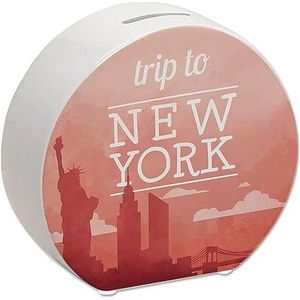 Spaarpot met mooi motief en tekst - Trip to New York in rode spaarpot voor de volgende stedentrip naar New York als cadeau voor mensen die graag en veel om de wereld reizen