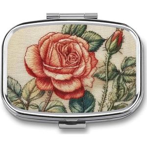 Rose Delicate Style Print Pillendoos Geneeskunde Pil Organizer Kleine Pil Case Reizen Pil Container Draagbare Pil Case voor Pocket 2 Compartiment Pillenhouder Pillendozen voor Reizen