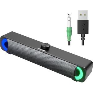 HPYLIF·H USB-computerluidspreker, RGB-desktopsoundbar, bedrade soundbar met standaard 3,5 mm AUX-aansluiting en USB-interface, pc-luidsprekers voor desktop, laptop, MP4, plug and play