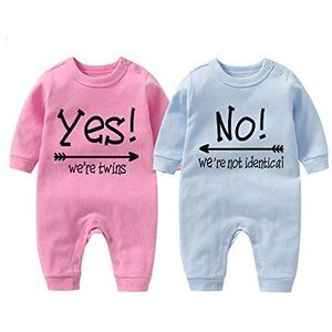 Ja Wij zijn Tweelingen Nee We zijn niet identieke tweeling Baby Jongens Meisjes Bodysuits Inclusief 2 Bodysuits Grappige Baby Kleding, Zwart, 6-9 Maanden