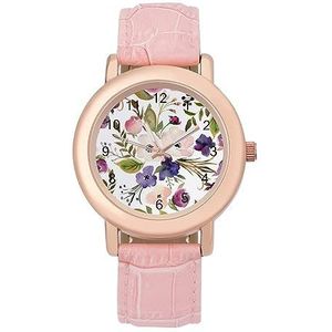 Roze En Paars Wildflower Horloges Voor Vrouwen Mode Sport Horloge Vrouwen Lederen Horloge