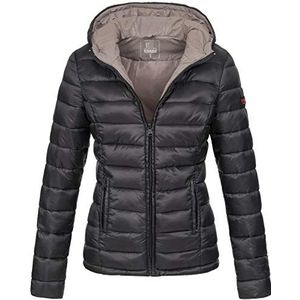 MARIKOO Lucy Tussenjas voor dames, lichte gewatteerde jas, kort, met capuchon, XS-3XL, zwart, XL