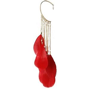 Oorbellen Boheemse kleur veer oorhaak clip op oorbellen zonder piercing for vrouwen accessoires lange kwastjes manchet oorbel sieraden (Color : Red)